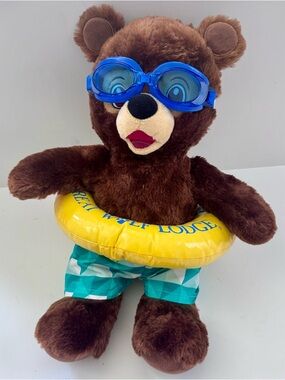Build-A-Bear Brown Plush Bear with GWL Blue Goggles and Yellow Swim Ring